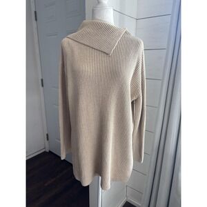 COS Sweater Womens Small Beige Ribbed Knit Asymmetric Foldover Collar Pullover